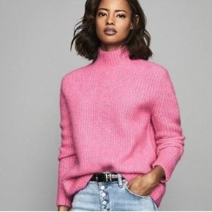 REISS Elise Pink Rib Alpaca Blend Sweater Size Large Barbiecore